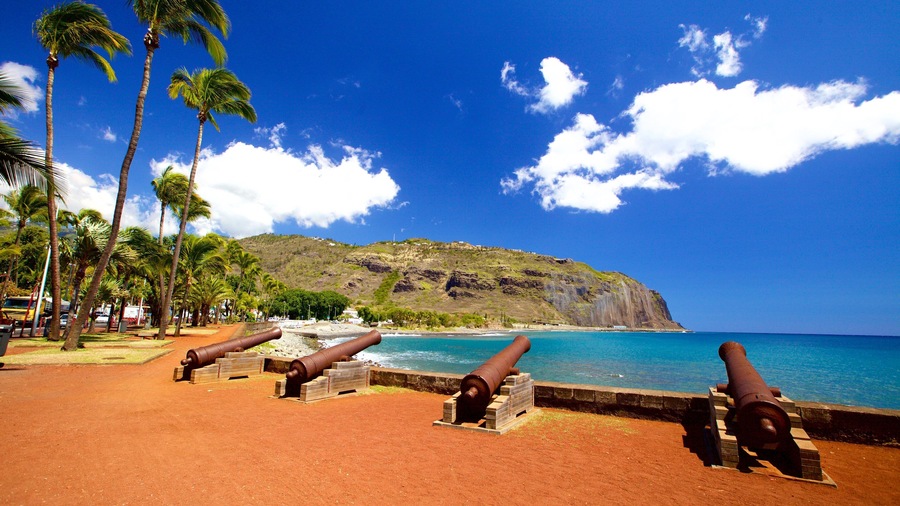 Reunion showing general coastal views, heritage elements and military items