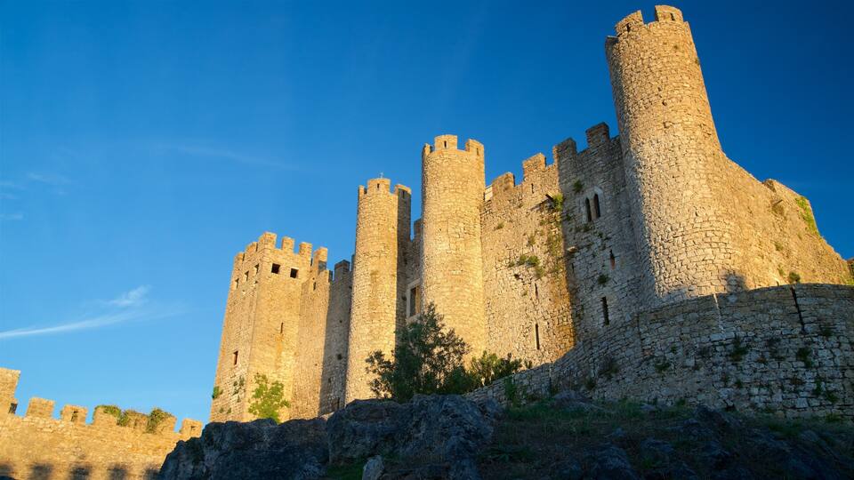 A medieval castle with multiple towers and a stone wall.