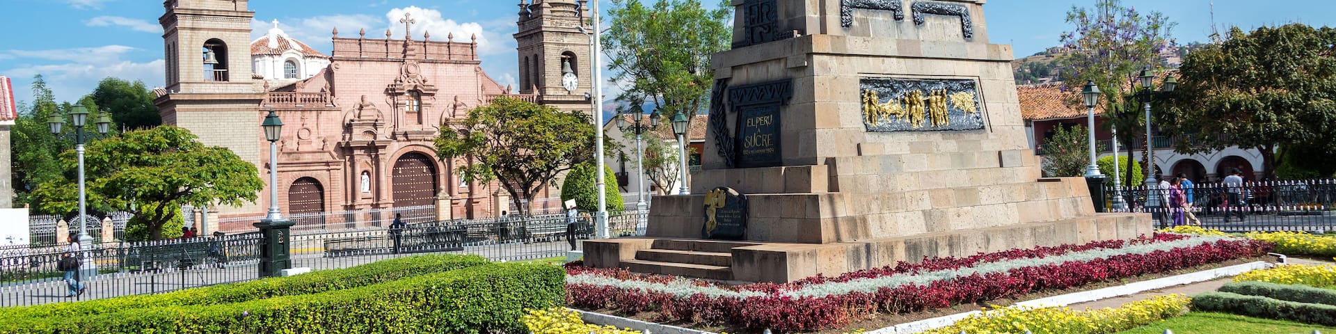 The Plaza de Armas with the cathedral in the background in Ayacucho, Peru
