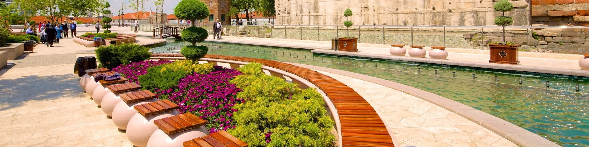 Monumentum Ancyranum mostrando uma piscina e um jardim