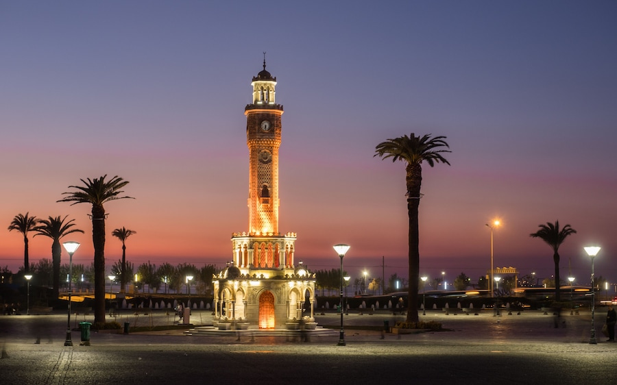 Clock tower of Izmir at sunset, Turkey