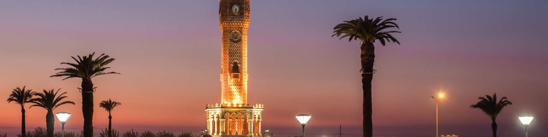 Clock tower of Izmir at sunset, Turkey