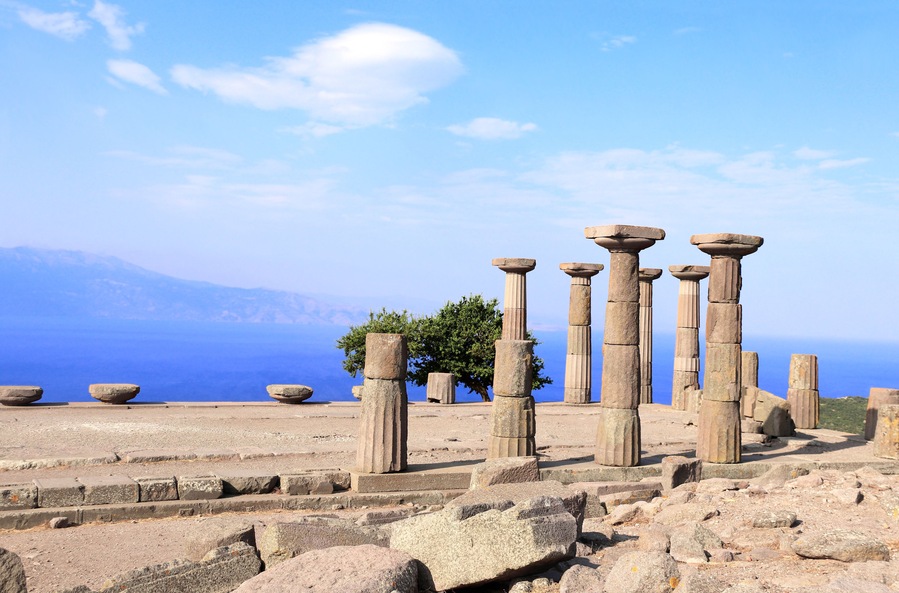 Ancient columns of Athena Temple, Assos, Canakkale, Turkey