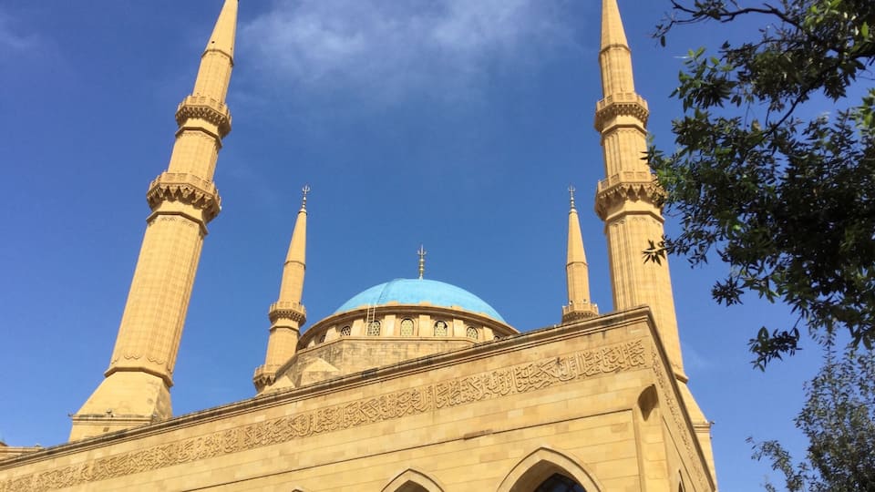 The Mohammad Al-Amin Mosque, or Blue Mosque, is a Sunni mosque located in downtown Beirut, Lebanon. Construction on the Mosque began in 2002 and was completed in 2008. The mosque is built on the site of a 19th century prayer corner. Previous mosques had been built on the site but had stopped operating after the outbreak of the Lebanese Civil War (1975-1990). The mosque is one of the dominant features of the Beirut skyline
