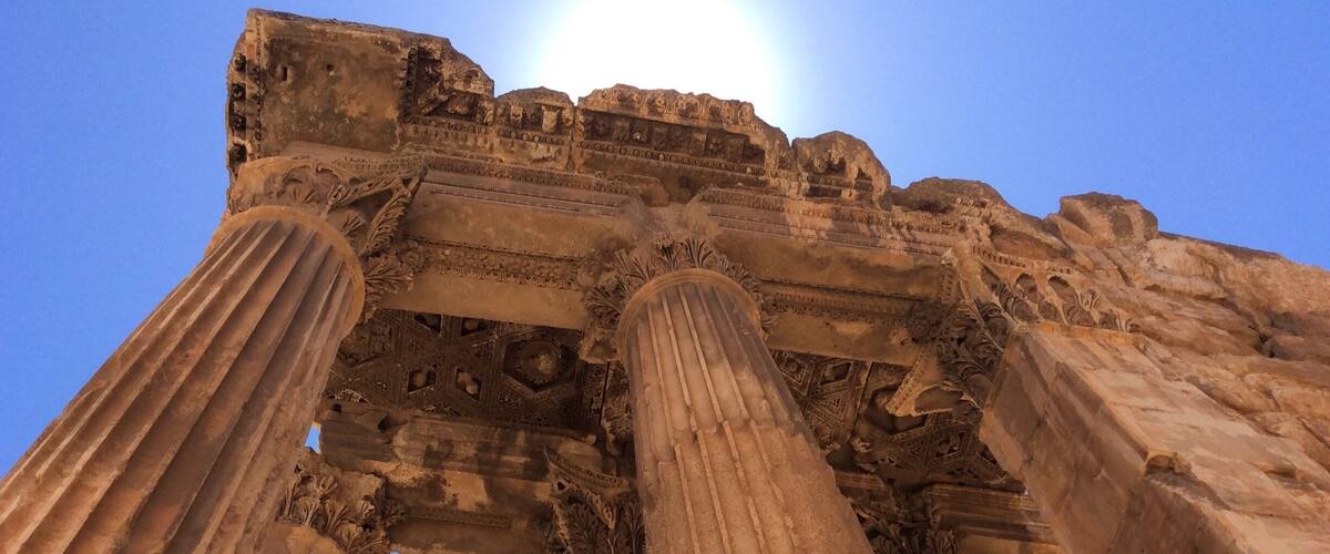 Intricate columns at the temple of Jupiter, now a favourite spot for birds.