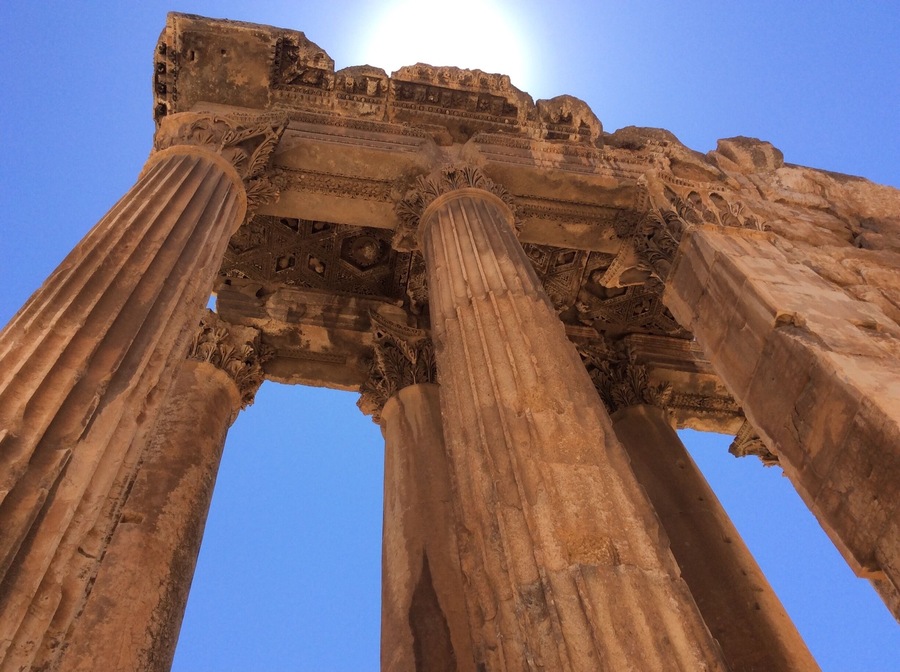Intricate columns at the temple of Jupiter, now a favourite spot for birds.