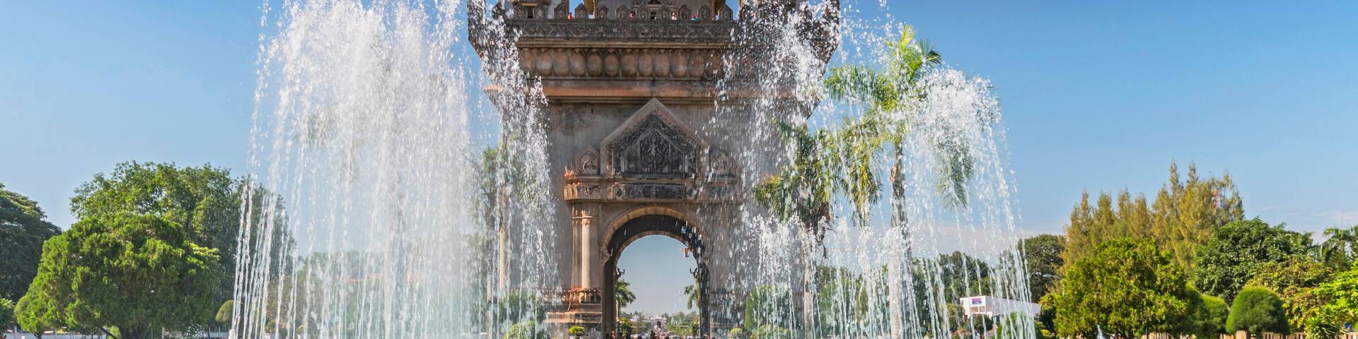 Patuxai, Victory Gate, a replica of Arc de Triomphe, Vientiane, Laos, Indochina, Southeast Asia, Asia.