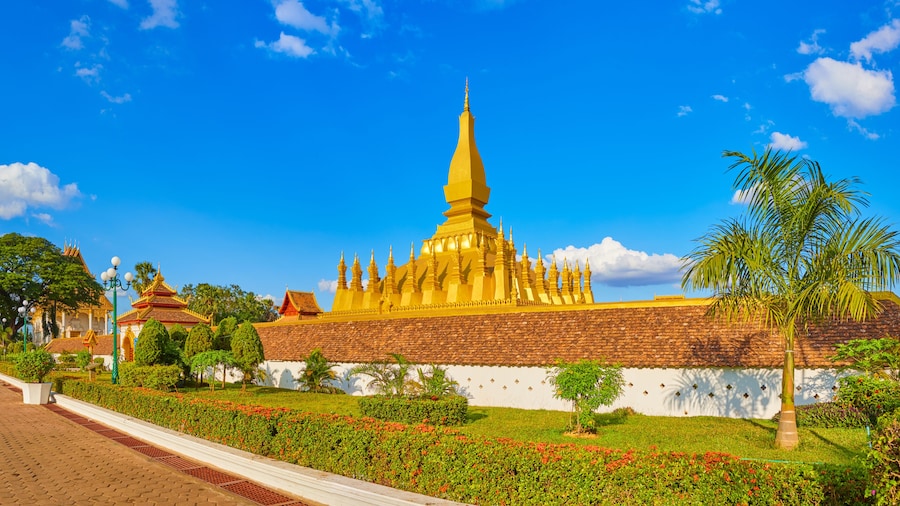 View of the Pha That temple. Vientiane, Laos. Panorama