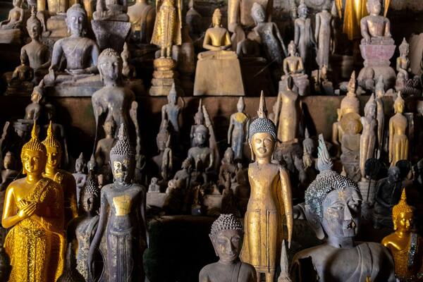 Collection of Buddha Statues Inside Pak Ou Caves, Luang Prabang In Laos,Pak Ou Caves