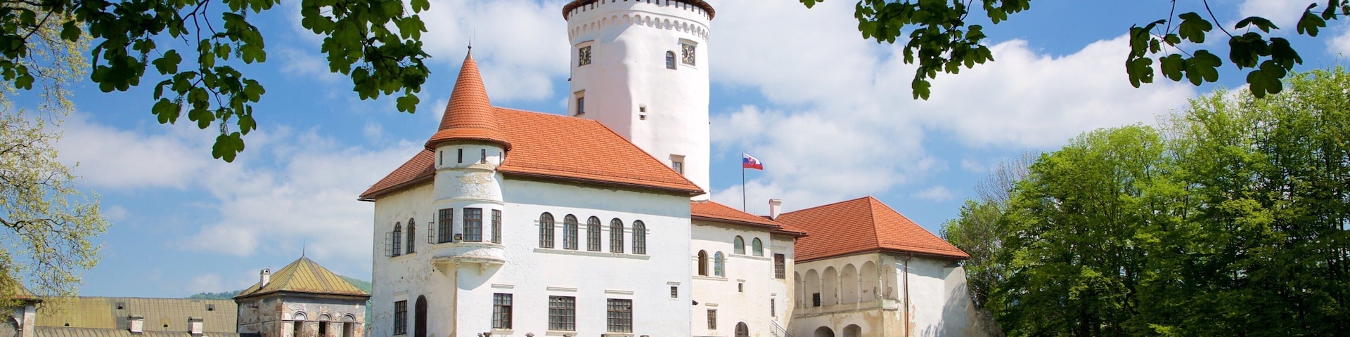 Budatin Castle showing heritage elements and a park