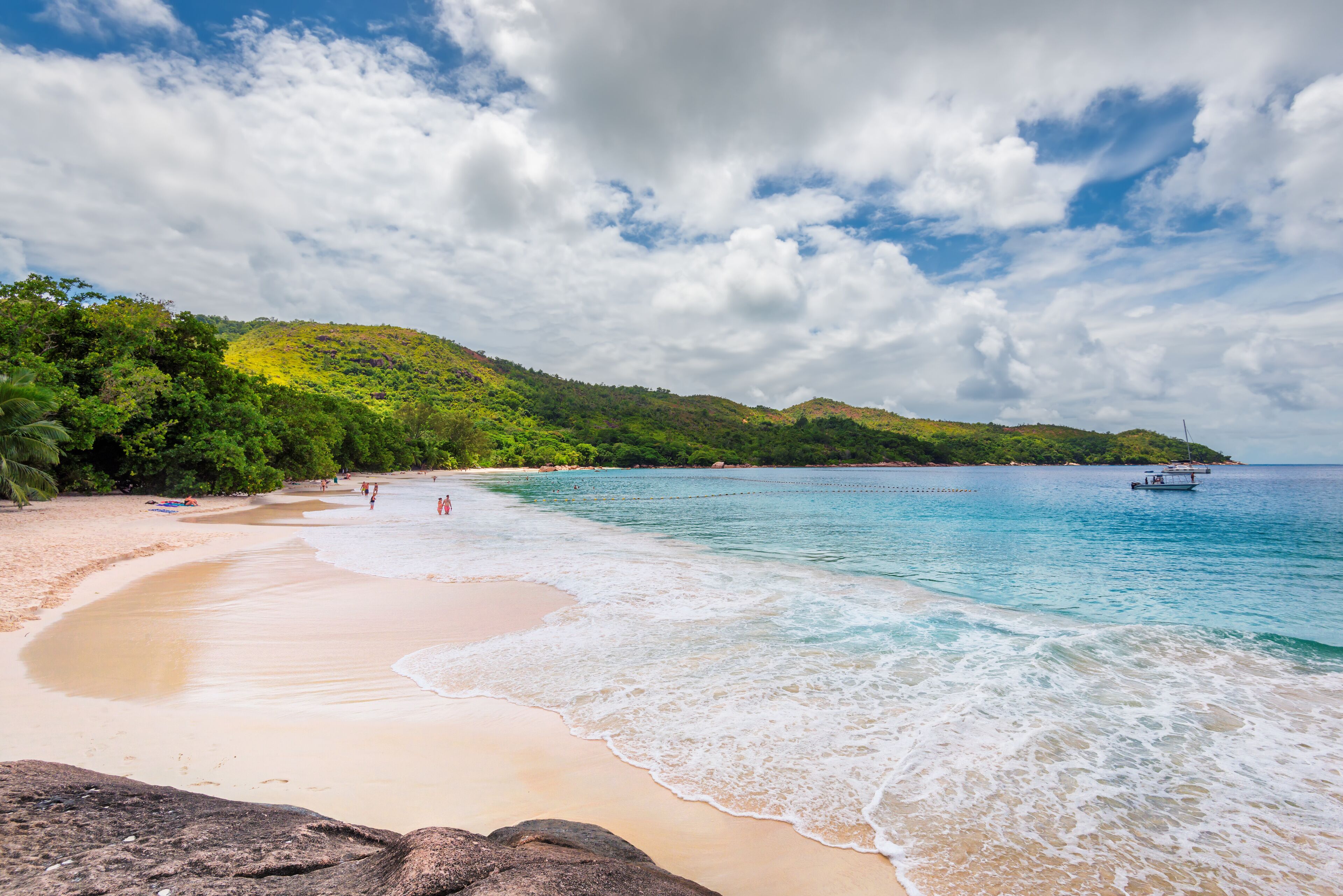 Paradise Anse Lazio tropical beach at Praslin island, Seychelles island. 