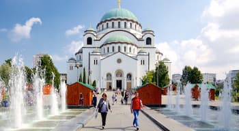 Cathedral of Saint Sava featuring heritage architecture, a church or cathedral and a fountain