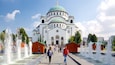 Cathedral of Saint Sava featuring a fountain, a church or cathedral and heritage architecture