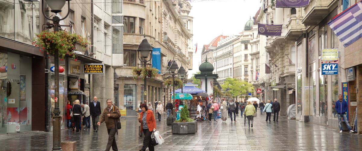 Knez Mihailova Street showing street scenes and a city as well as a large group of people