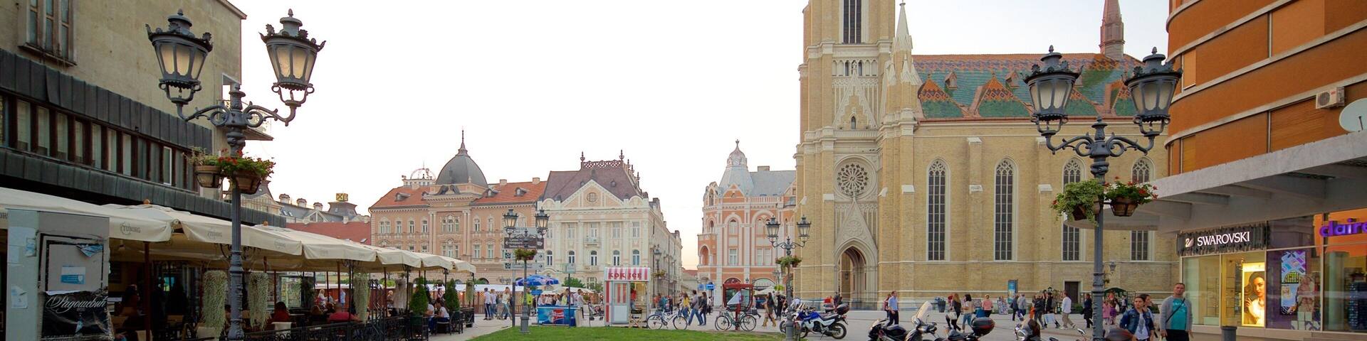 Church of the Virgin Mary showing street scenes, markets and a church or cathedral