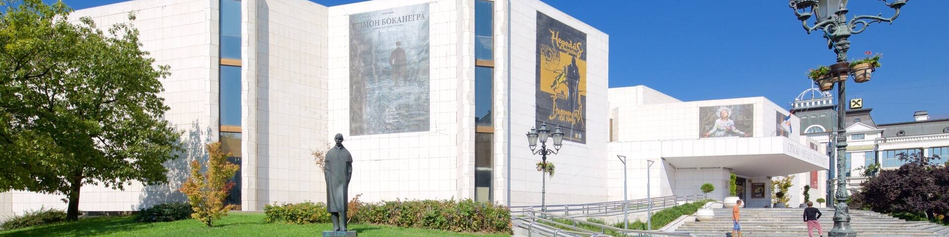 National Theatre of Serbia which includes theatre scenes and a city
