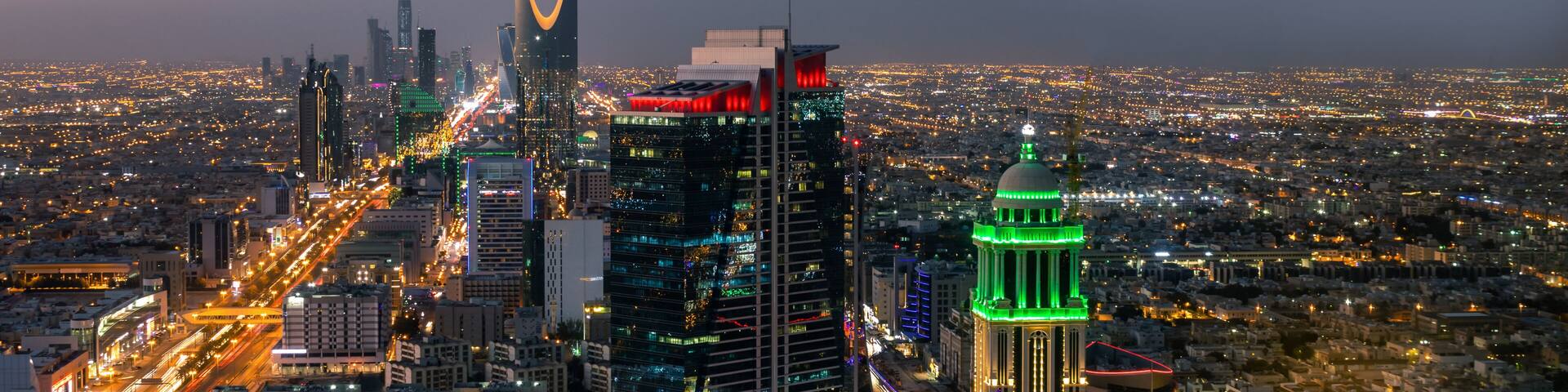 Top view of the city of Riyadh, Saudi Arabia, at night