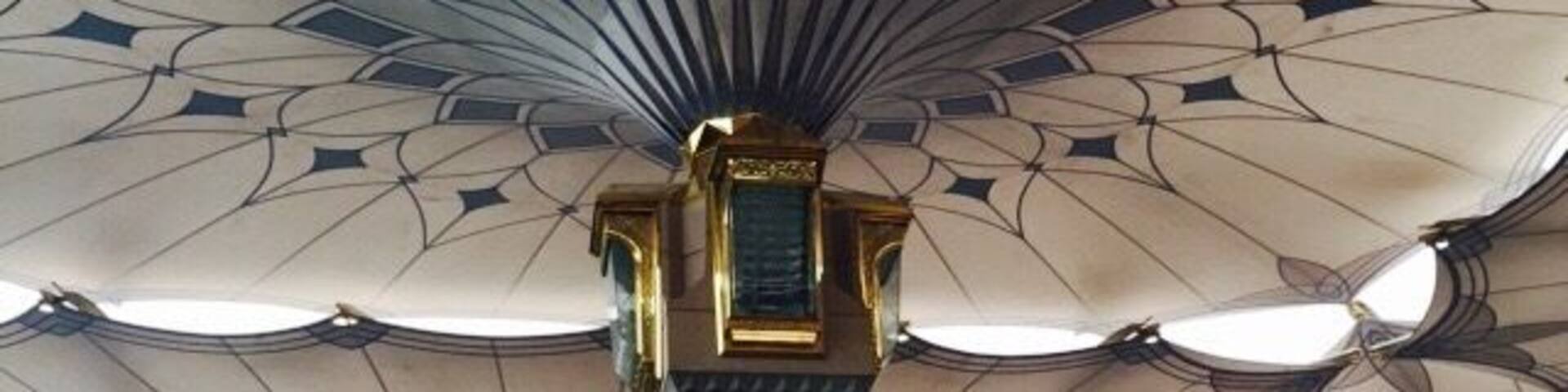 Huge umbrellas to protect from the heat and blazing sun in the courtyard of the mosque.