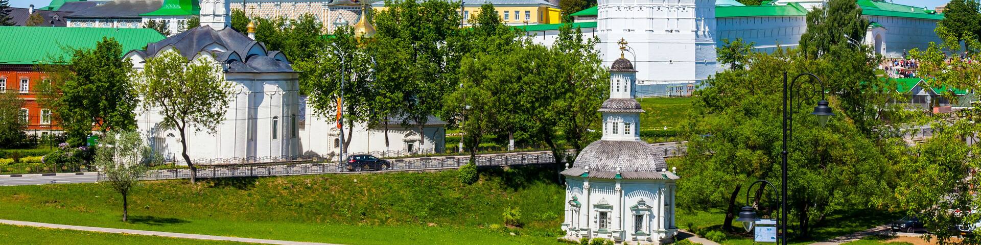 SERGIYEV POSAD, RUSSIA, on MAY 21, 2018. Troitsko-Sergiyevskaya Laurus, main sight of the city and one of significant orthodox shrines. A panoramic view from the survey platform