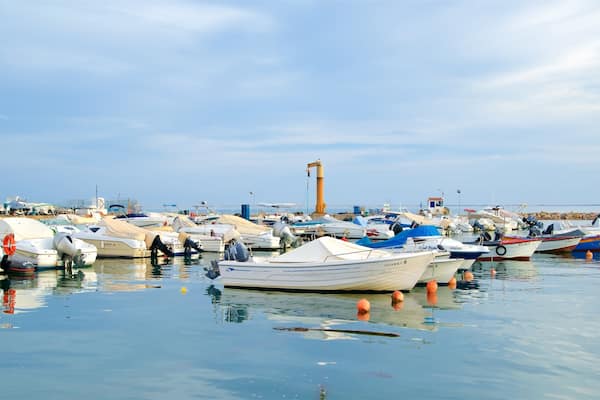 Olhao Harbour featuring a bay or harbor