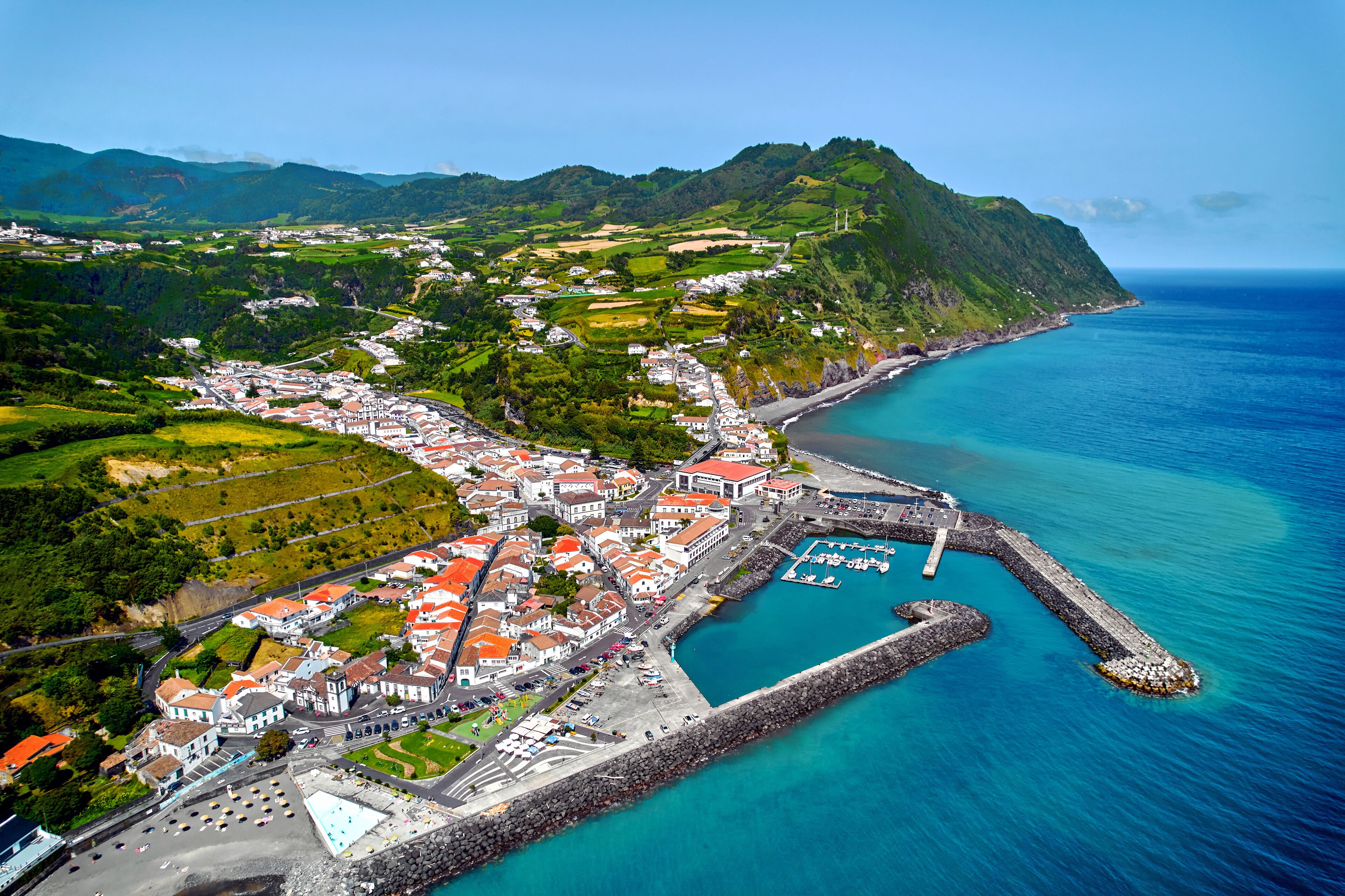 Aerial view Povoacao townscape, Azores