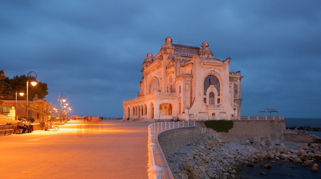 Constanta Casino featuring night scenes and heritage architecture