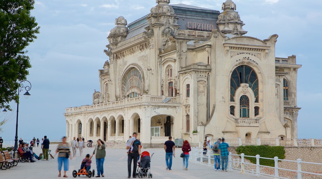 Constanta Casino which includes heritage architecture as well as a large group of people