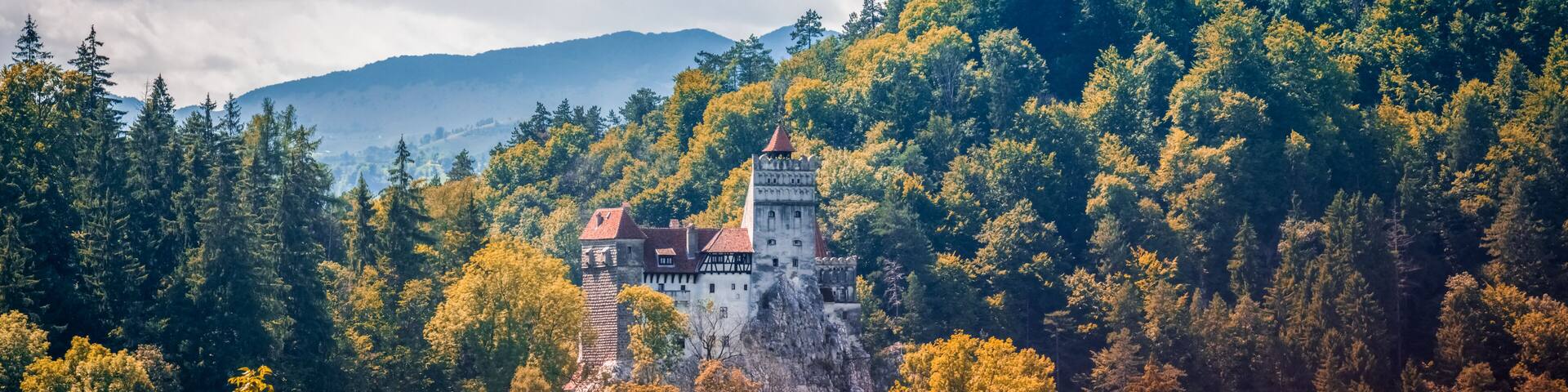 Bran Castle, Romanian landmark, historic building related to Dracula, in autumn, fall