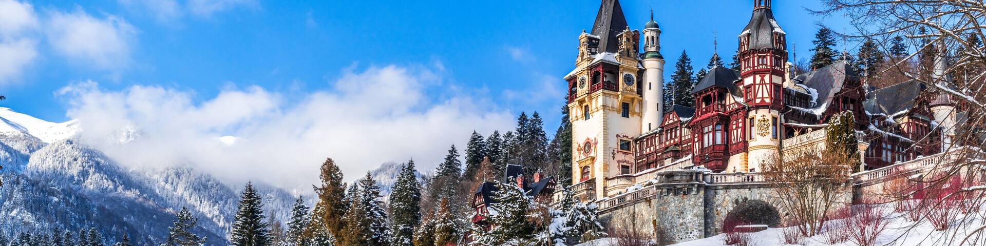 Sinaia, Romania: Peles Castle in a beautiful day of winter, the most famous royal castle of Romania, Romania landmark Prahova region.