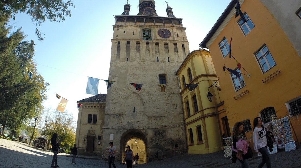 Clock tower on the heart of Siguisoara s mediaeval town in Transylvania. A quiet town that we visited one afternoon during our #interrail in eastern europe!! It's one of the many places to visit in the surprising country of Romania!