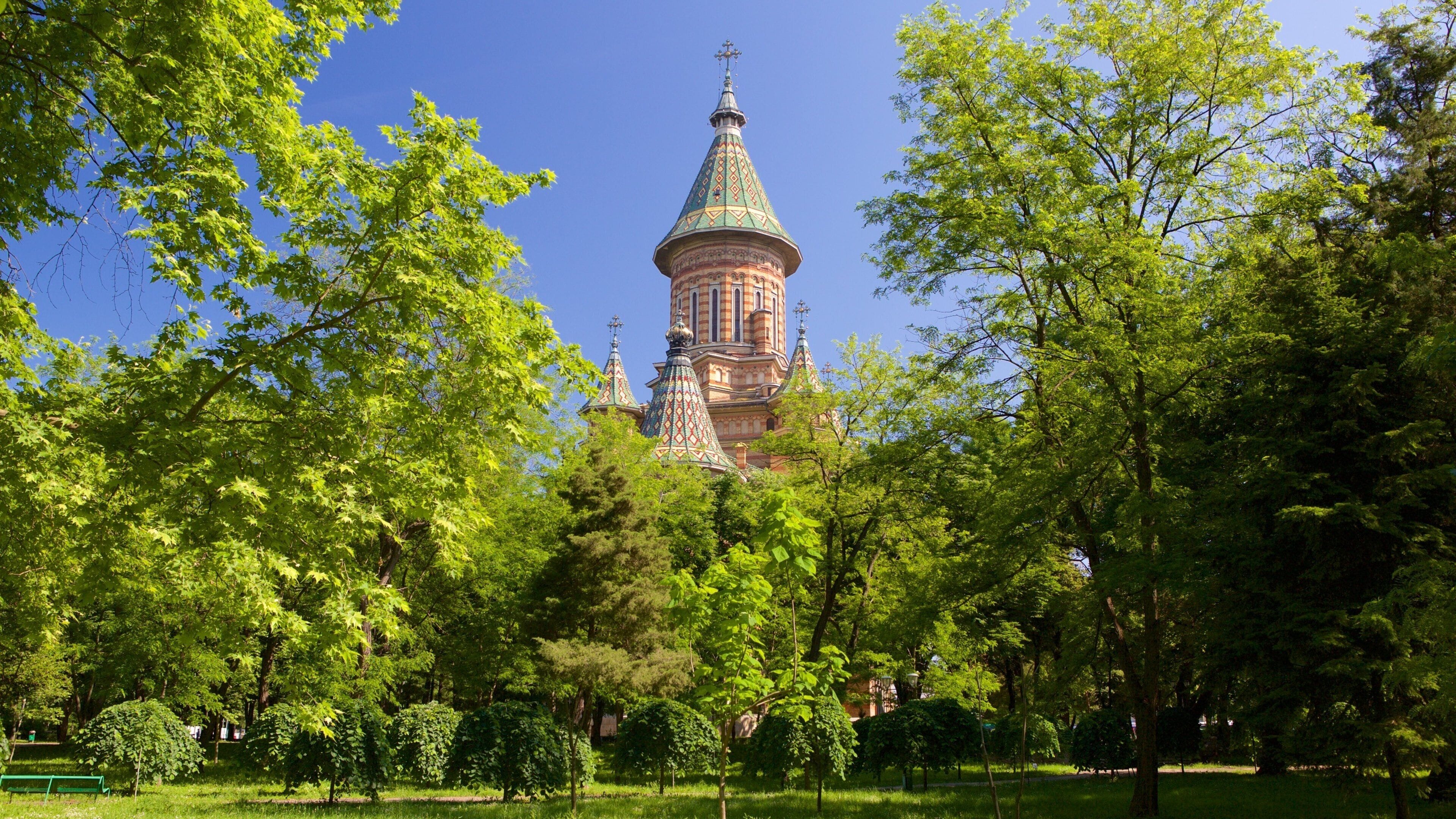 Romanian Orthodox Cathedral showing heritage architecture and a park