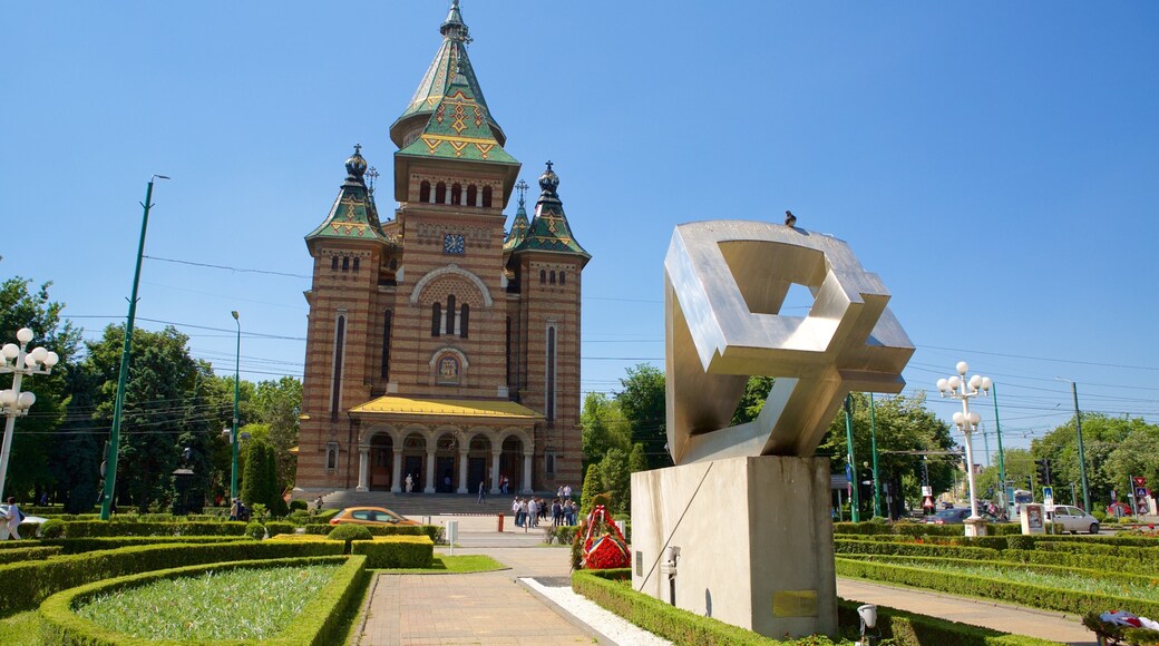 Romanian Orthodox Cathedral which includes a park, outdoor art and heritage architecture