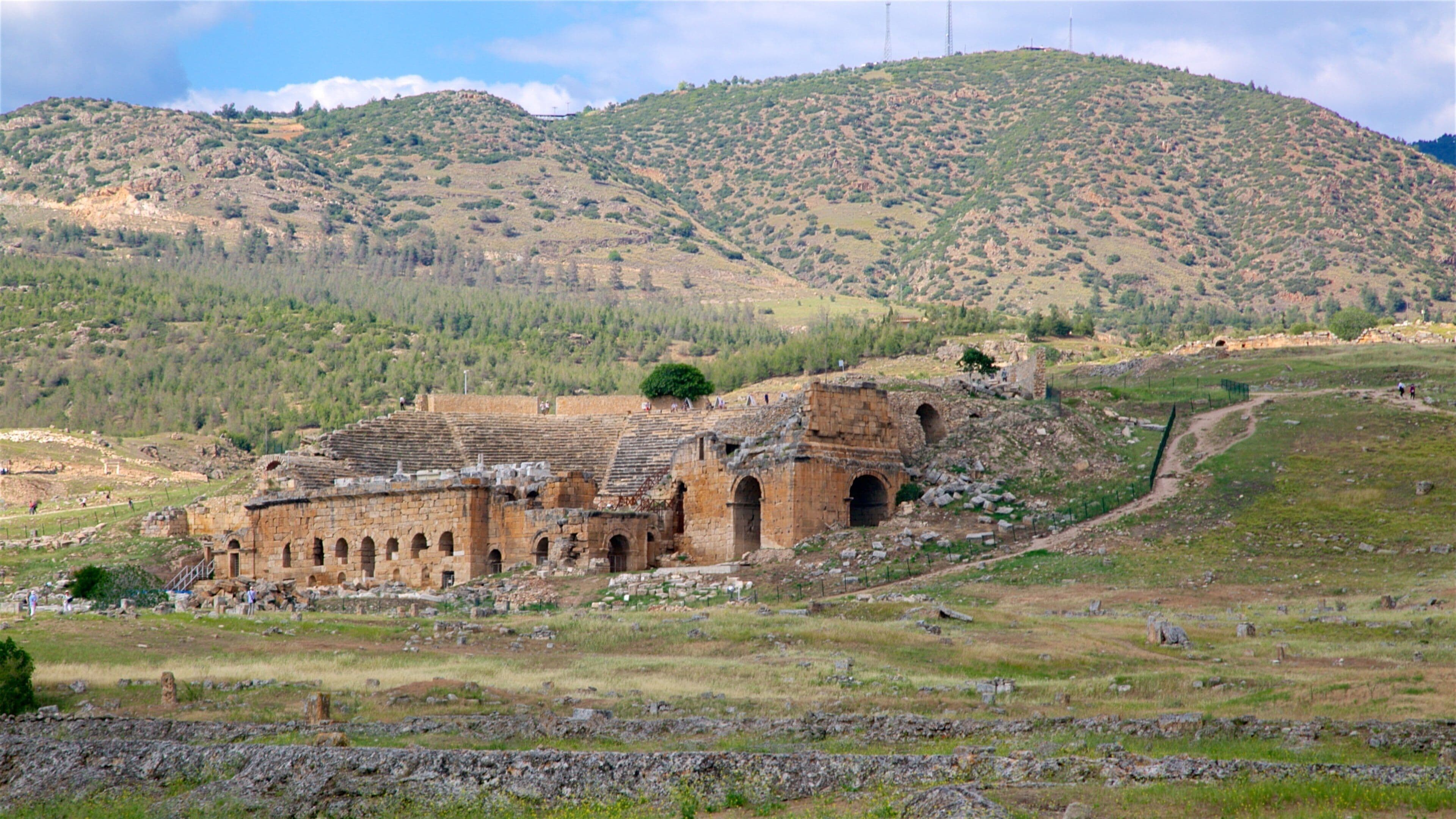 Hierapolis Theatre showing landscape views, a ruin and tranquil scenes