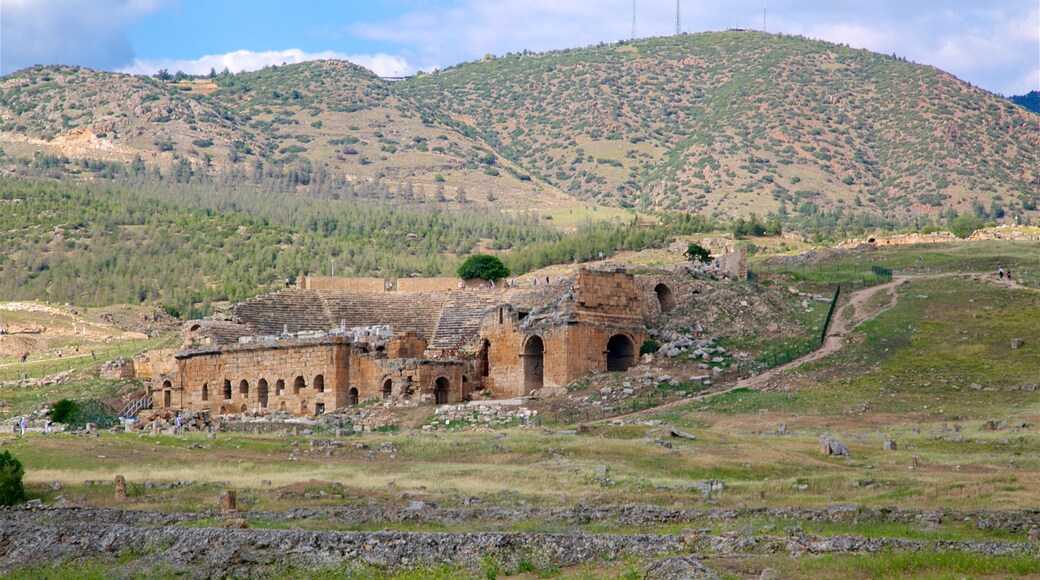 Hierapolis Theatre showing landscape views, a ruin and tranquil scenes