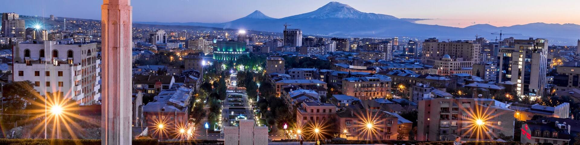 Yerevan city at the evening with Mt. Ararat