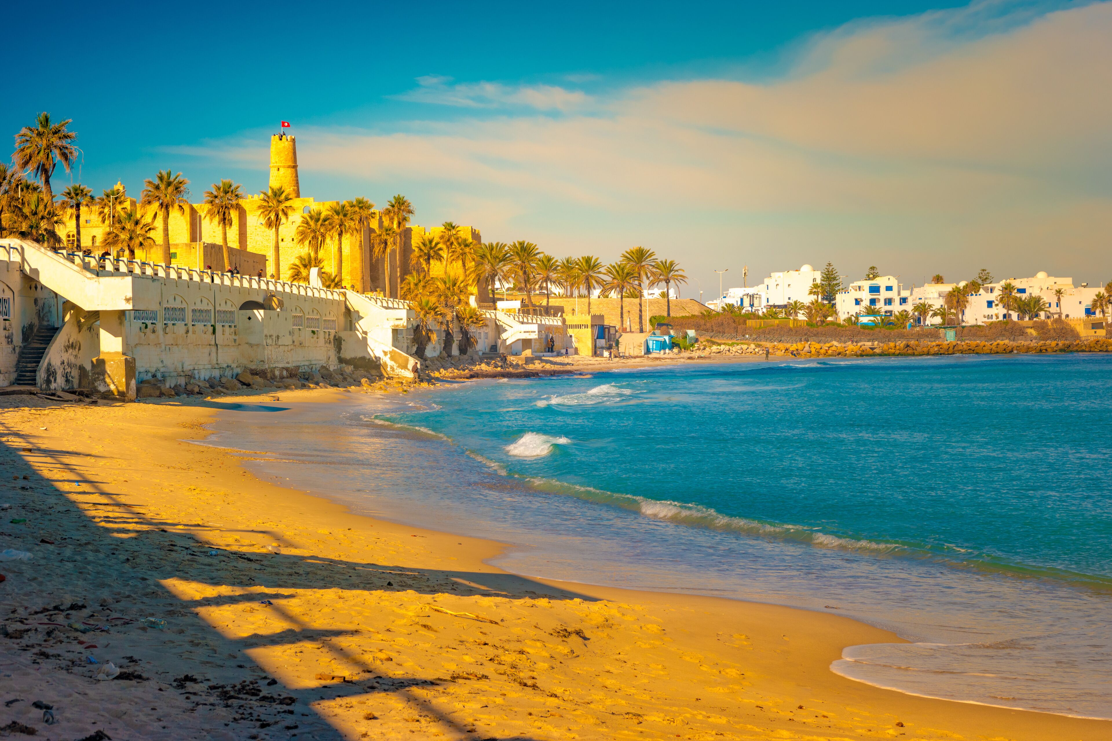 Monastir in Tunisia is an ancient city and popular tourist destination on the Mediterranean Sea.