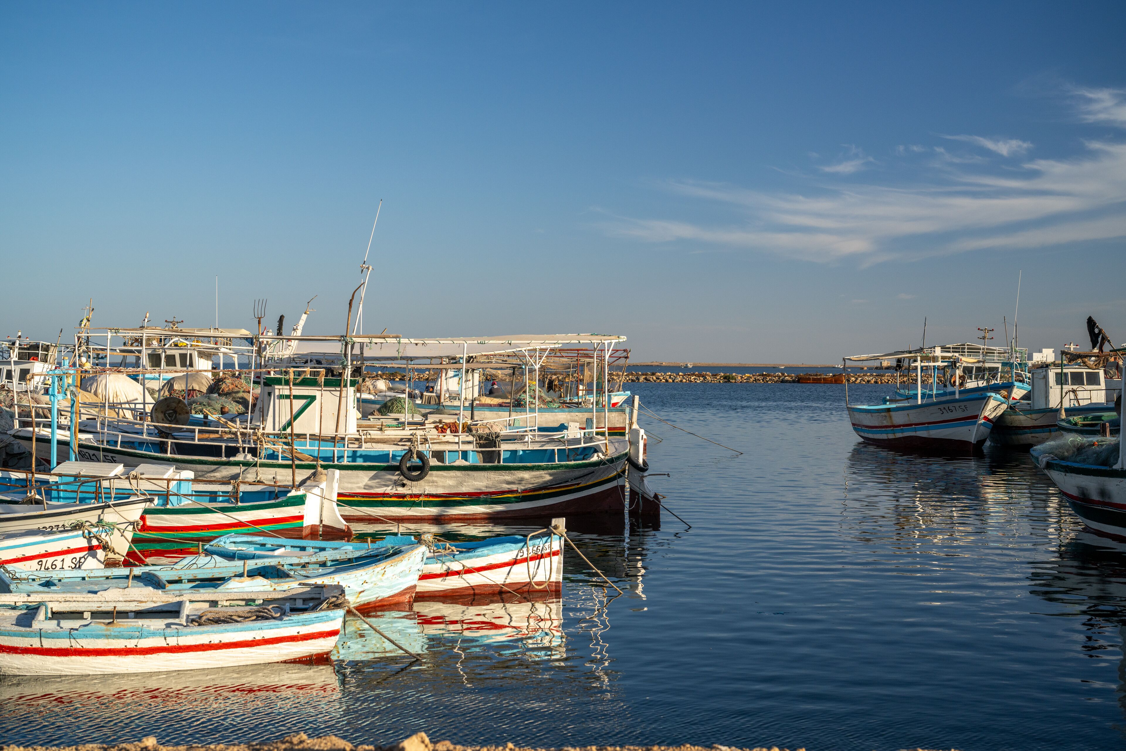 A marina with several boats docked.