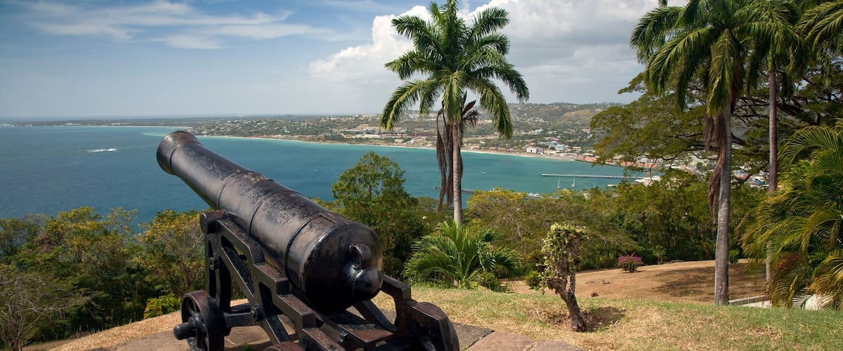 Views over Rockly Bay and Scarborough from Fort King George Tobago.
