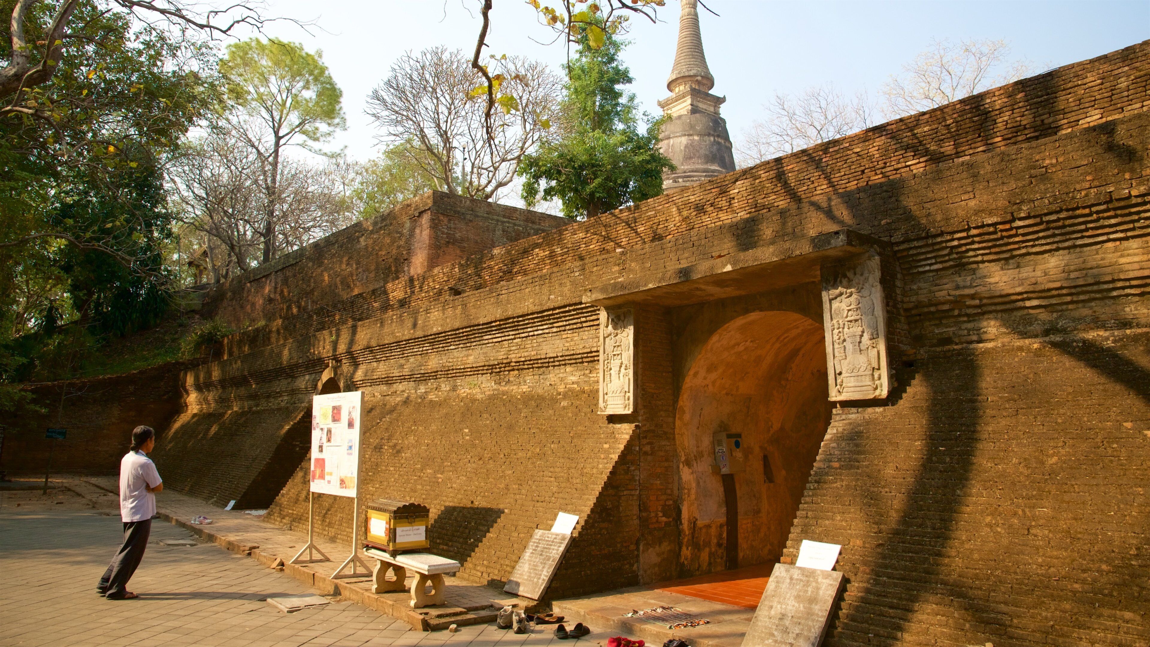 Wat Umong mostrando un templo o lugar de culto y también un hombre