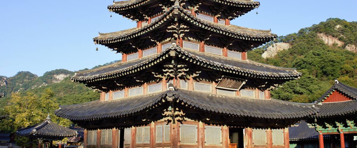 Palsangjeon five story wooden pagoda at Beopjusa temple, Songnisan National Park, Korea