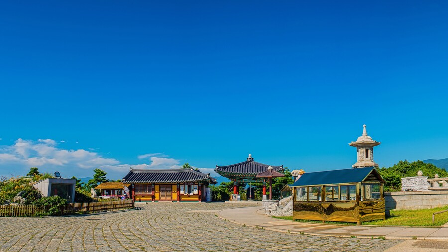 A stone statue of Buddha called Haesugwaneumsang. Panorama