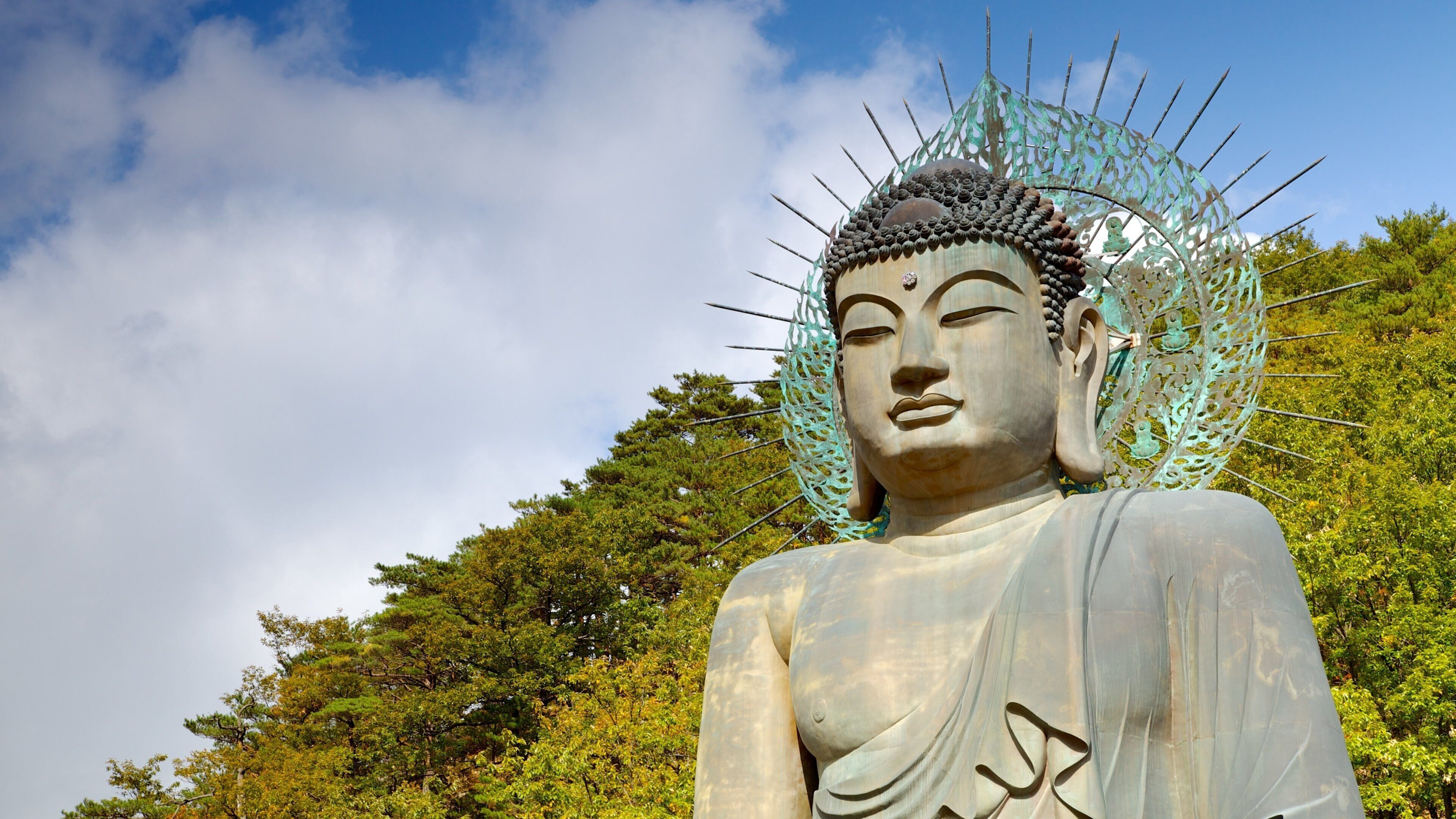 Seorak-san National Park which includes a statue or sculpture, religious aspects and a park