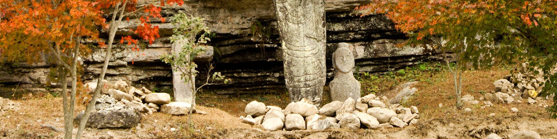 Carved stone Buddha images at Unjusa temple, Hwasun County, South Korea