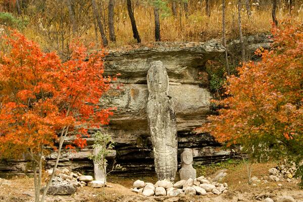Carved stone Buddha images at Unjusa temple, Hwasun County, South Korea