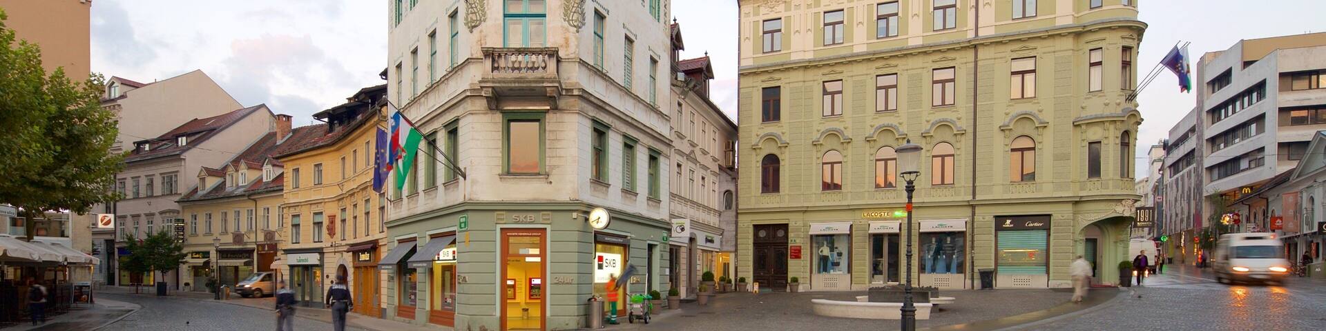 Preseren Square featuring a city, a square or plaza and heritage architecture