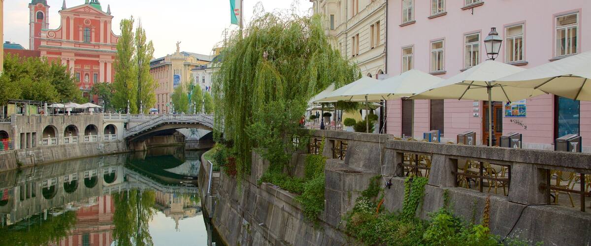 Franciscan Church of the Annunciation which includes a bridge, a river or creek and a church or cathedral