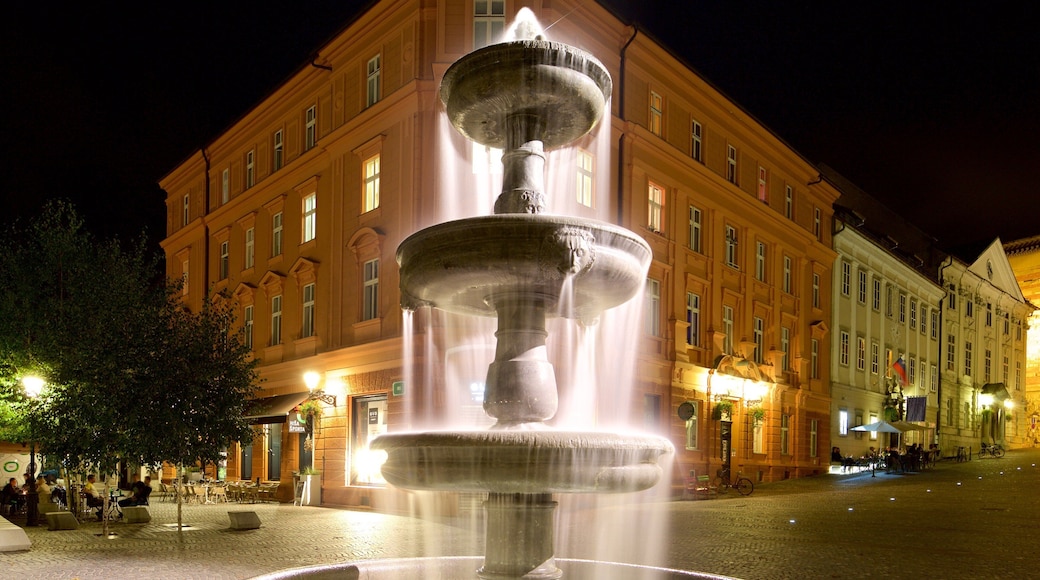 Robba Fountain showing a fountain and night scenes