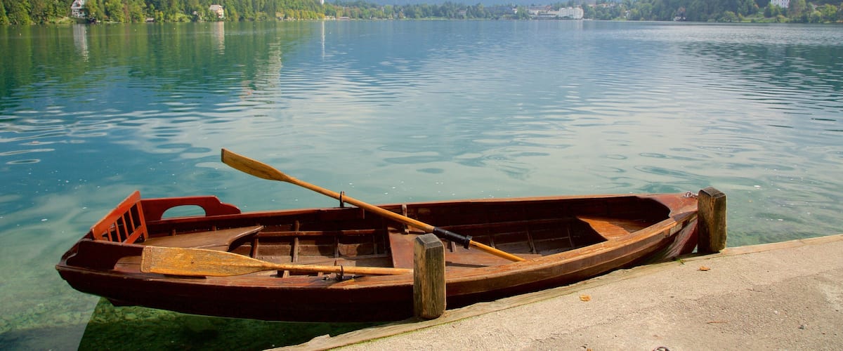 Lake Bled which includes kayaking or canoeing and a lake or waterhole