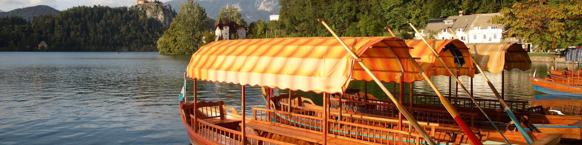 Lake Bled which includes general coastal views and boating
