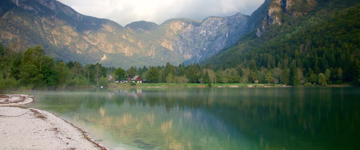 Lago Bohinj ofreciendo un lago o abrevadero y montañas
